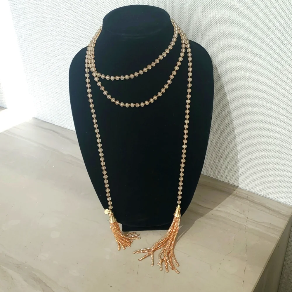 Marlyn Schiff Elegant Crystal Beads  and Gold Tassel Layered Necklace
